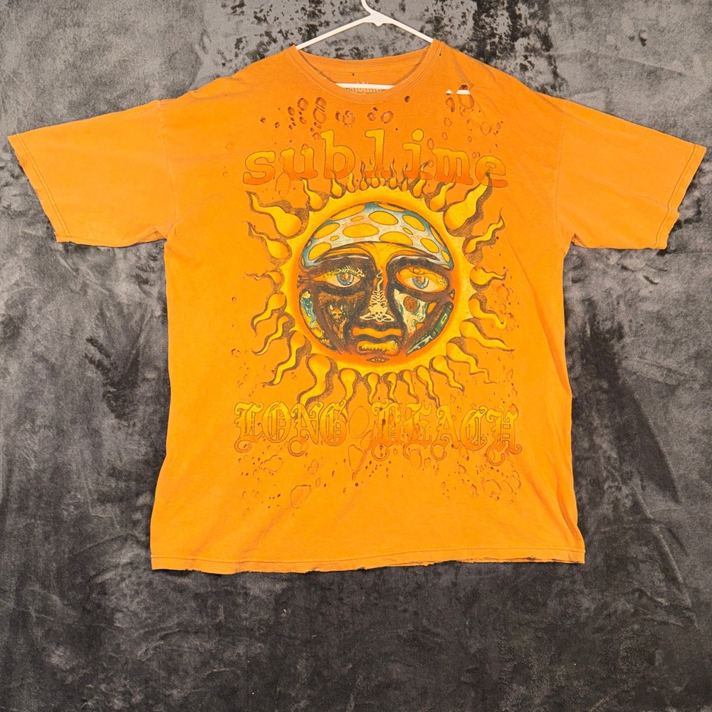 Sublime Band T-Shirt Orange Distressed Graphic Tee Mens Small Medium 2021